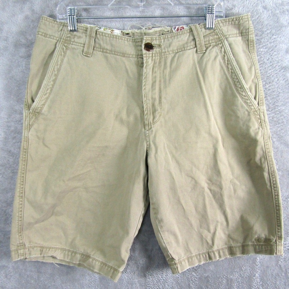 Kira Chino Shorts Womens 34 Khaki Tan Good Frayed Hem Cotton Surf Skate